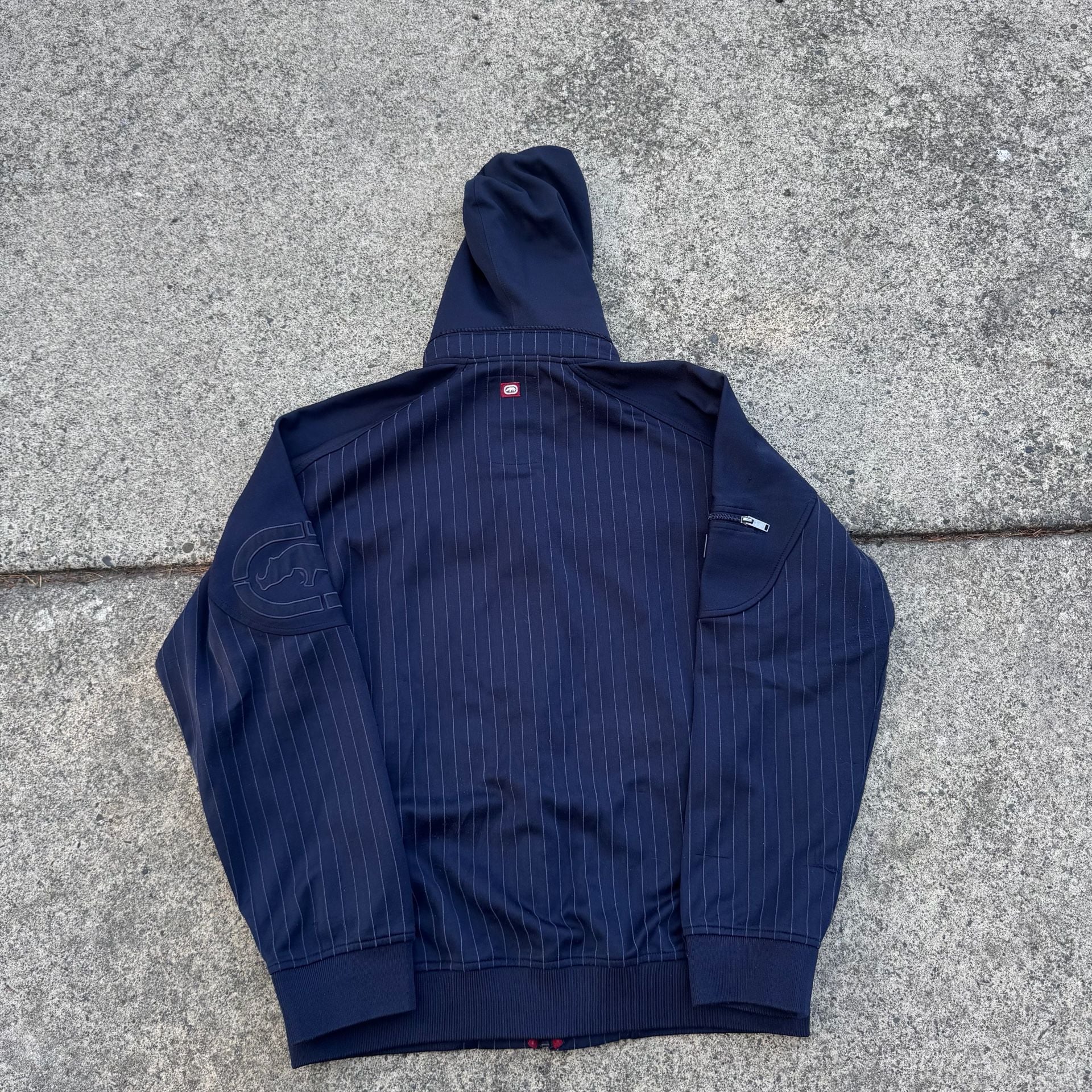 Ecko Unltd Striped Zip-Up Hoodie Size XL Navy Blue Pinstripe 5