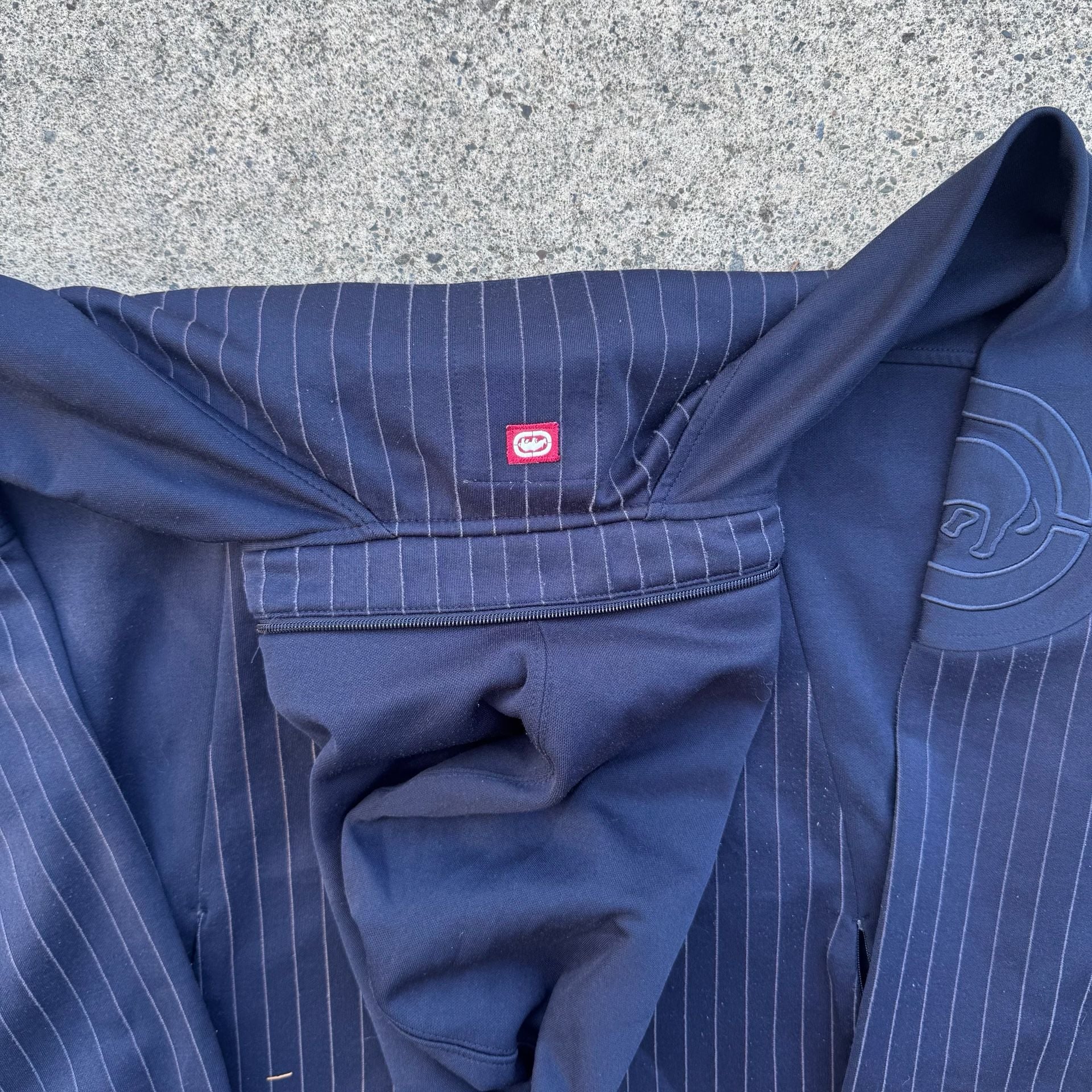 Ecko Unltd Striped Zip-Up Hoodie Size XL Navy Blue Pinstripe 7
