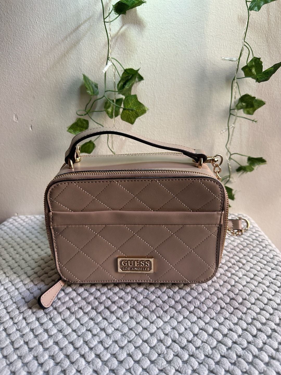Guess Mirabelli Quilted Mini Double Zip Crossbody Bag Pink 2