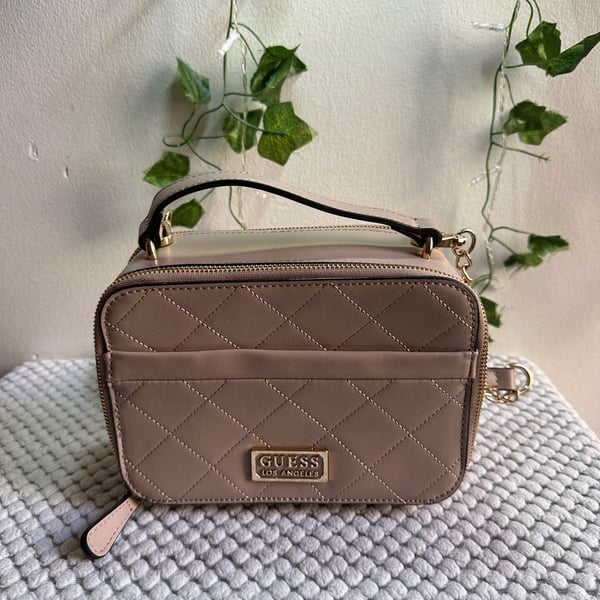 Guess Mirabelli Quilted Mini Double Zip Crossbody Bag Pink