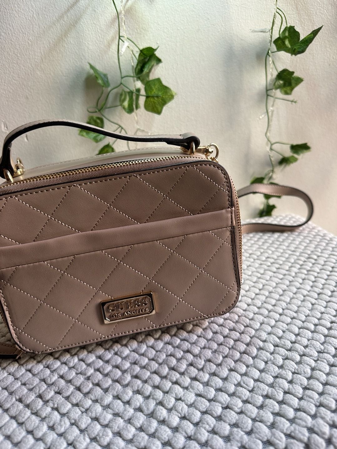 Guess Mirabelli Quilted Mini Double Zip Crossbody Bag Pink 3