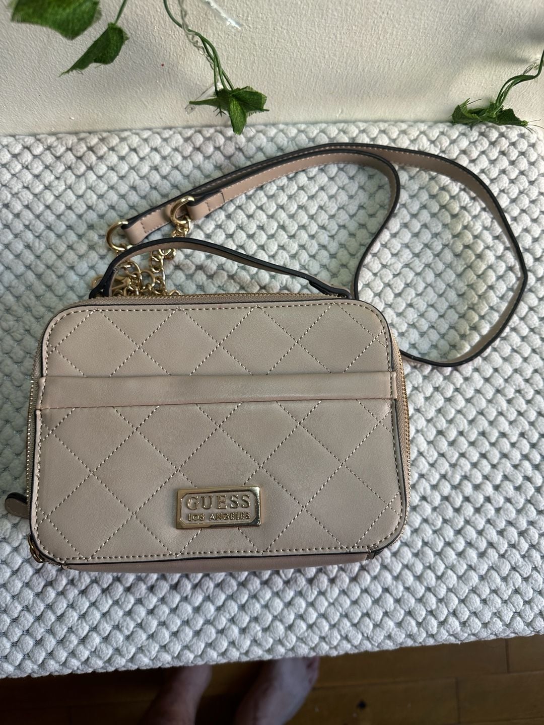Guess Mirabelli Quilted Mini Double Zip Crossbody Bag Pink 4