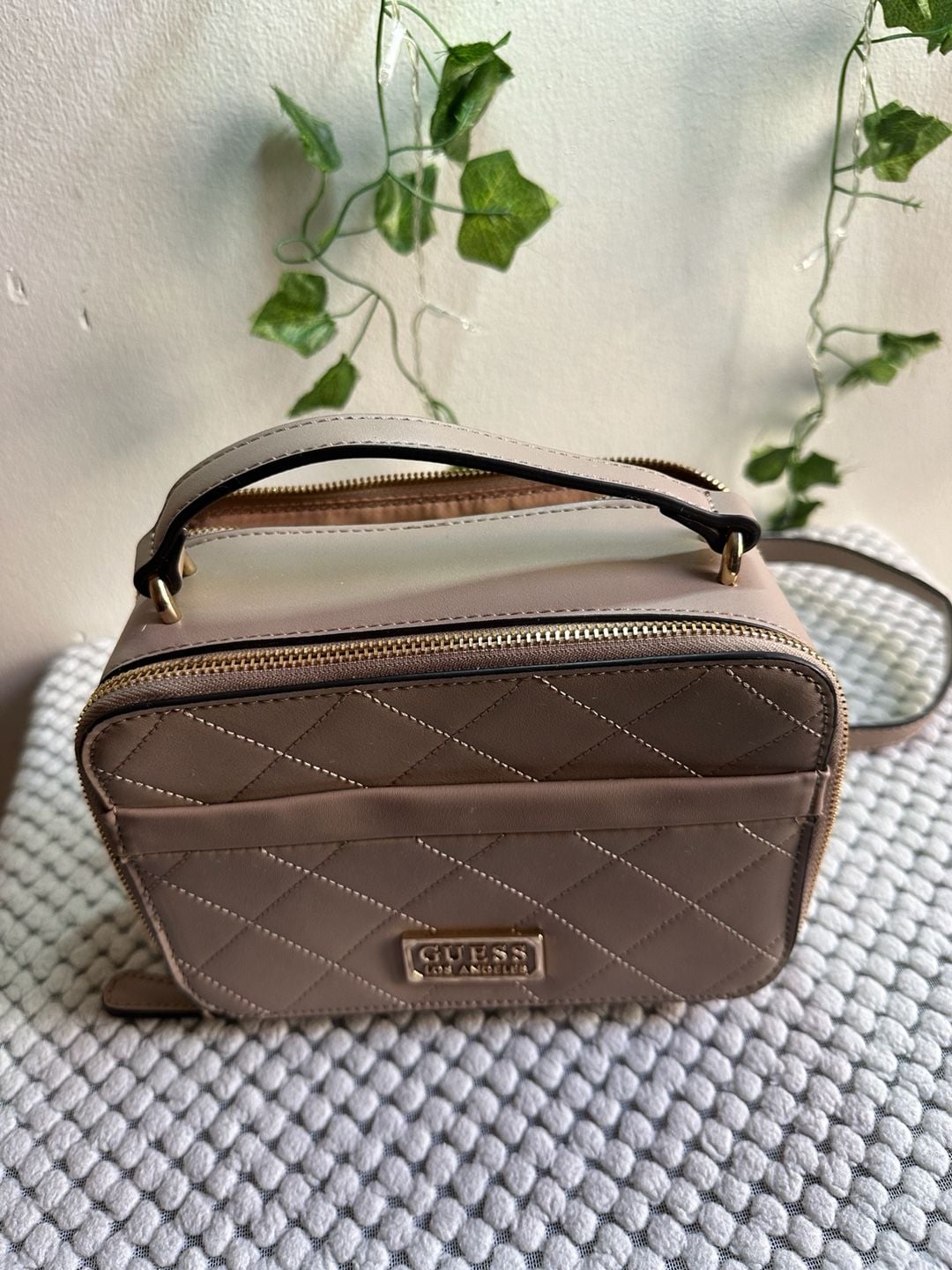 Guess Mirabelli Quilted Mini Double Zip Crossbody Bag Pink 7