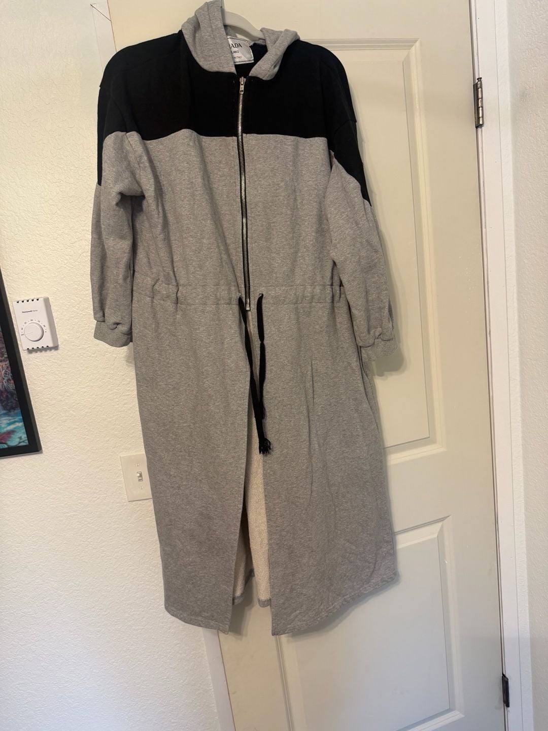 Prada Cotton Colorblock Hooded Sweatshirt Dress Grey Black 2
