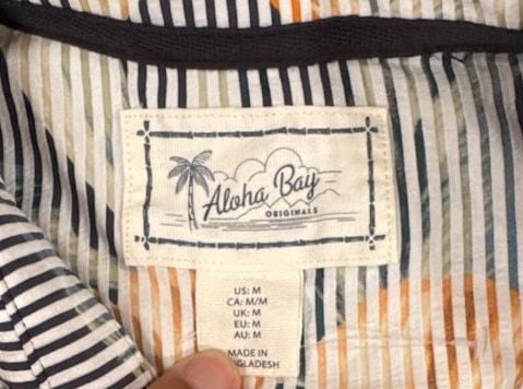 Aloha Bay Originals Men's Black Striped Orange Floral Short Sleeve Button-Down Shirt 6