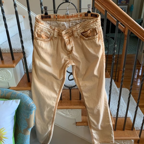 Rock Revival Orange Acid Wash Denim Jeans Size 32, Blair