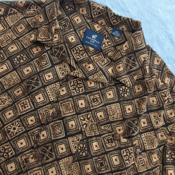 Caribbean Joe Geometric Short Sleeve Shirt Size XXL Brown Black