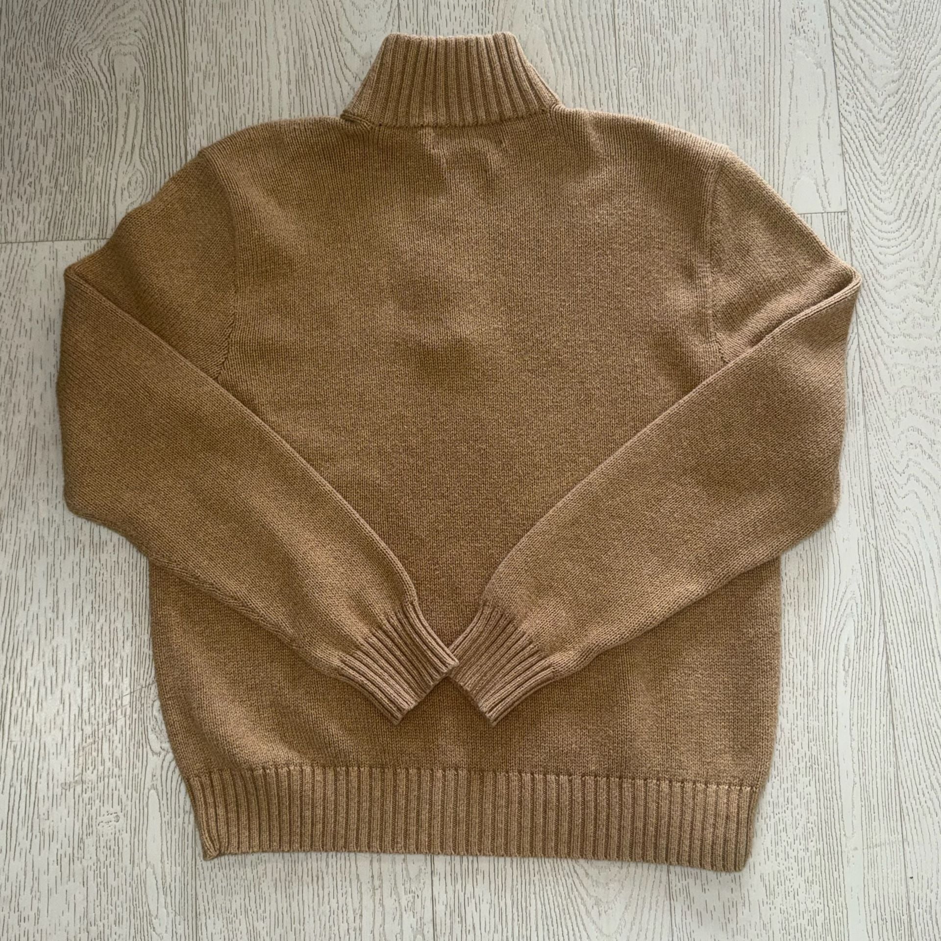 Polo Ralph Lauren Men's Medium Tan Brown 100% Pima Cotton Half Zip Ribbed Pullover Sweater 6