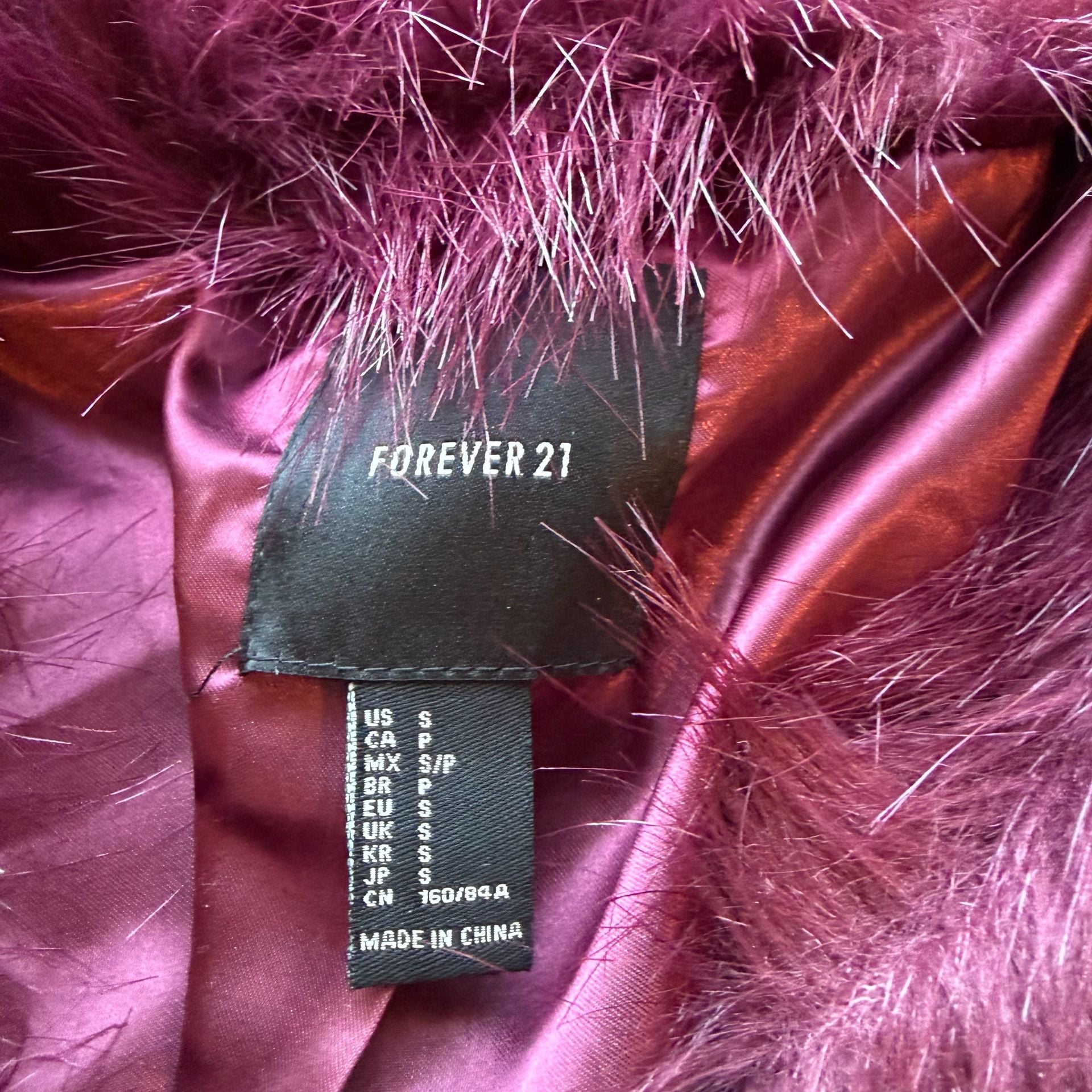 Faux Fur Fuzzy Coat Size S Burgundy Maroon Red Fall Winter Jacket 4