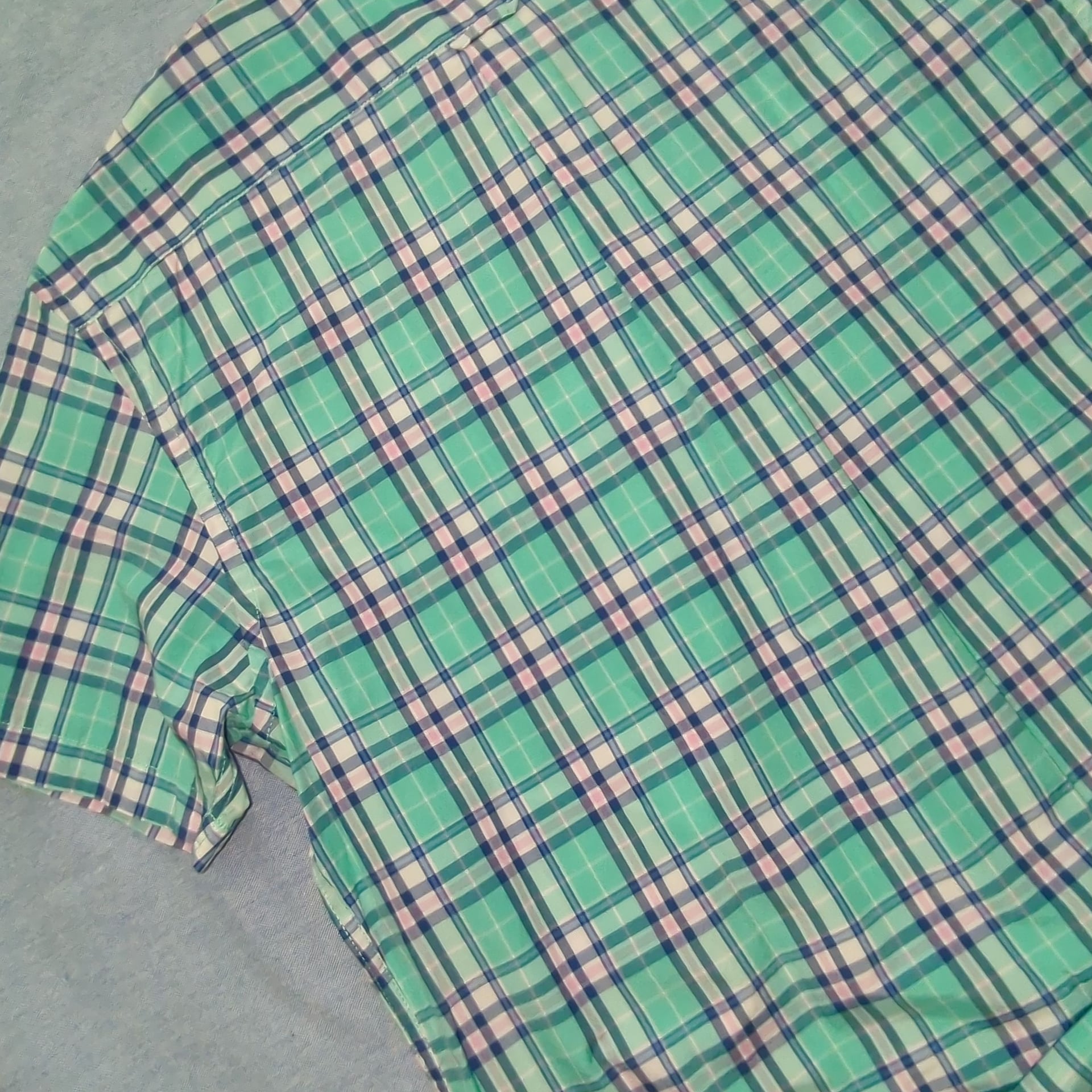 IZOD Plaid Short Sleeve Button Down Shirt Size XXL Green Blue Pink 4