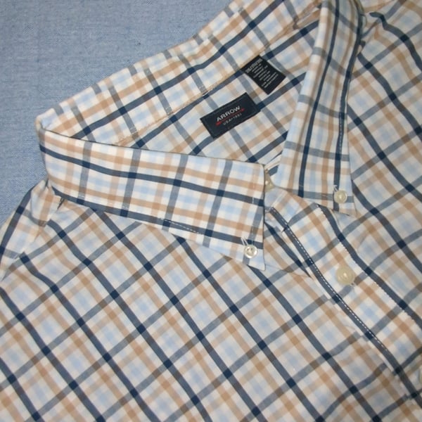 Arrow Plaid Button-Down Shirt Size 3XL Blue Brown Short Sleeve