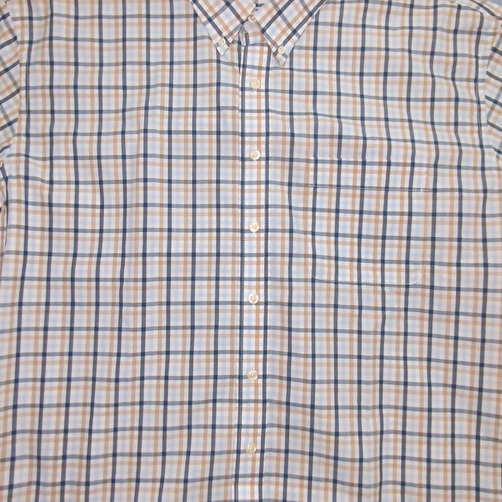 Arrow Plaid Button-Down Shirt Size 3XL Blue Brown Short Sleeve 3