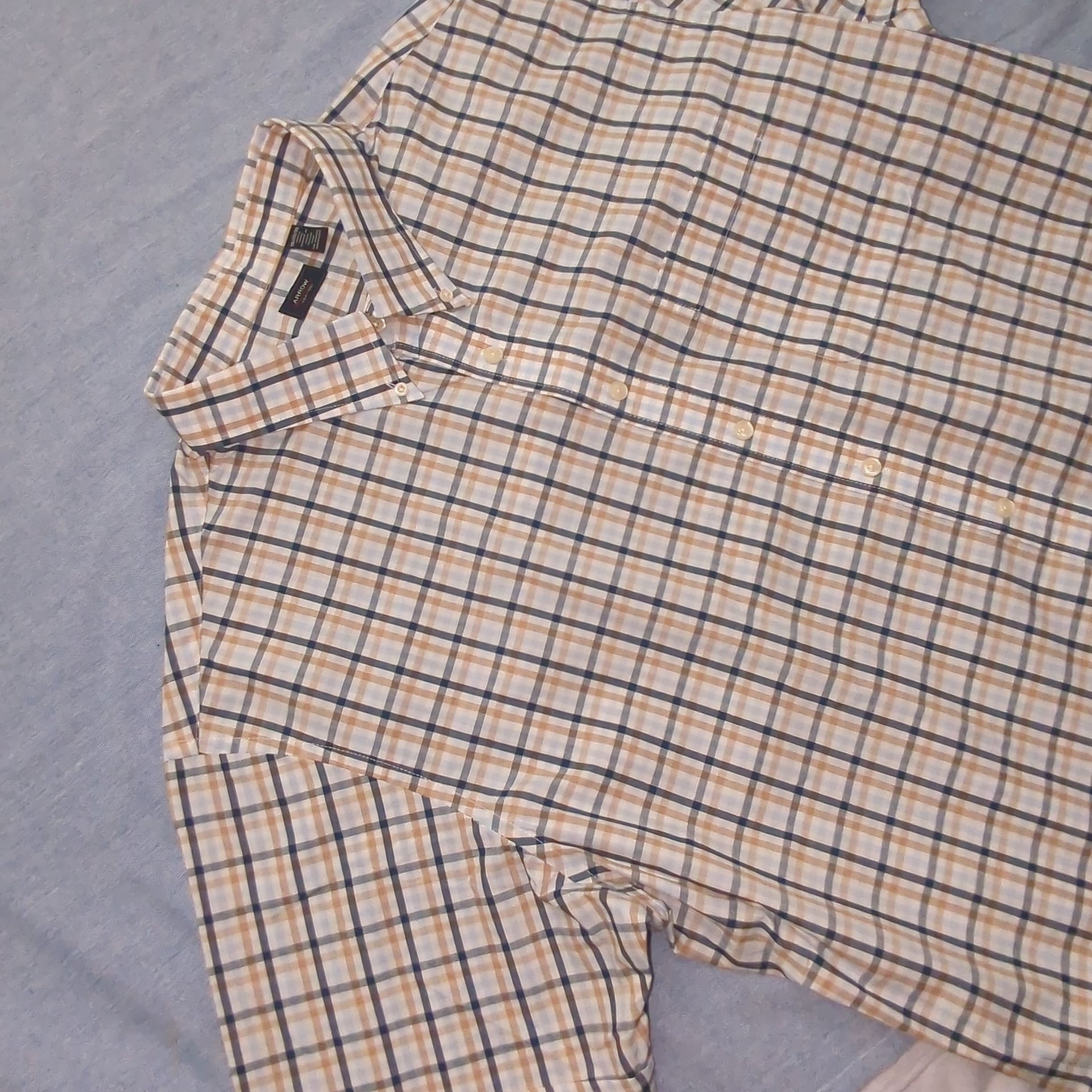 Arrow Plaid Button-Down Shirt Size 3XL Blue Brown Short Sleeve 4