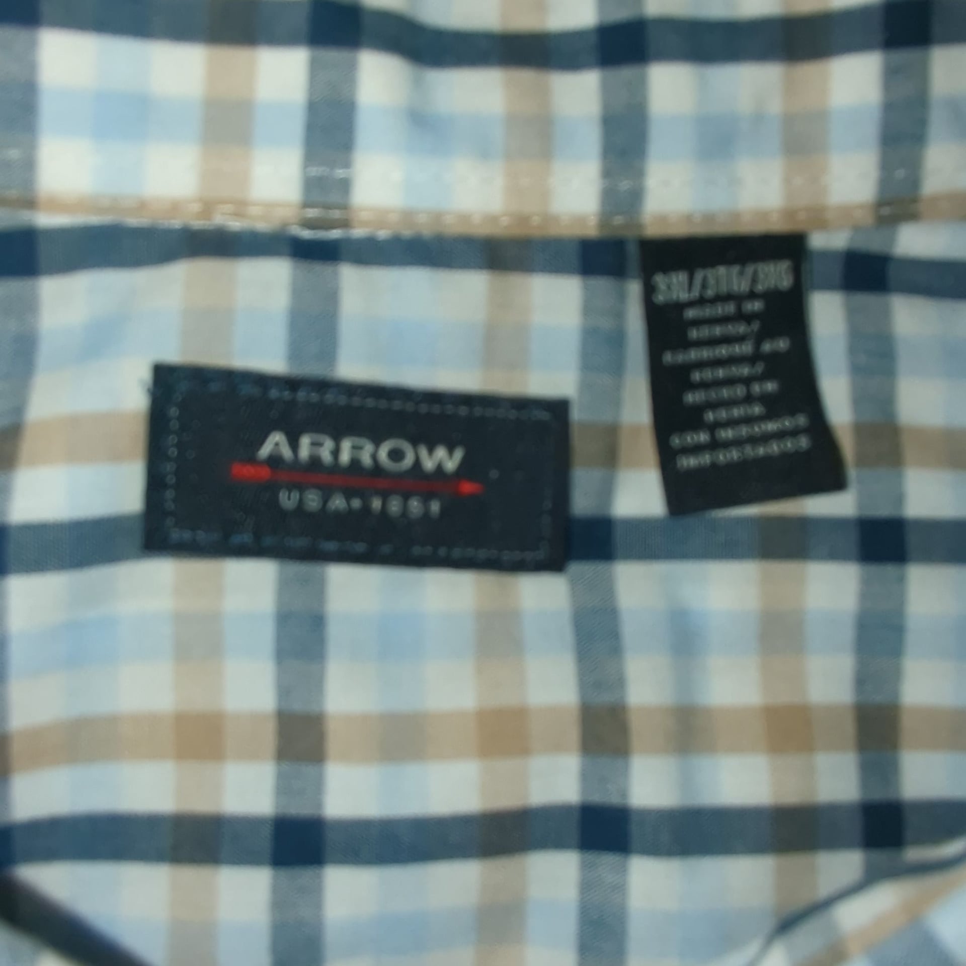 Arrow Plaid Button-Down Shirt Size 3XL Blue Brown Short Sleeve 5