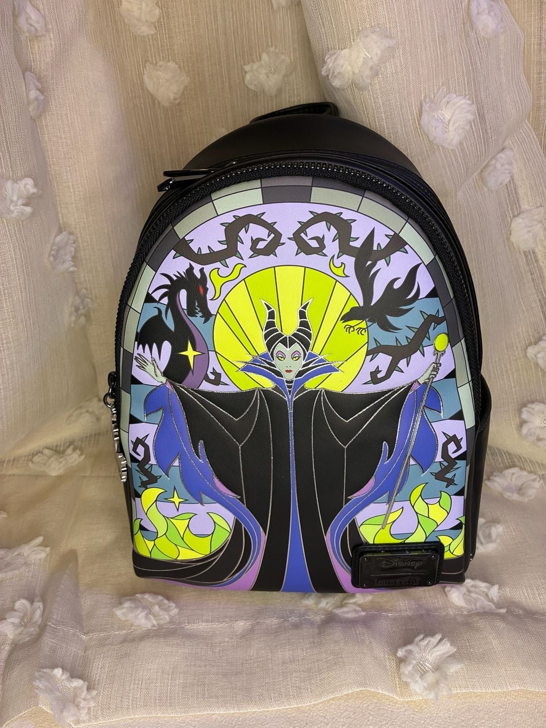 NWT Loungefly Disney Sleeping Beauty Maleficent Stained Glass Mini Backpack 1