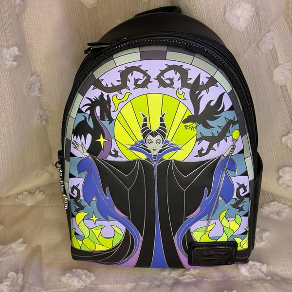 NWT Loungefly Disney Sleeping Beauty Maleficent Stained Glass Mini Backpack