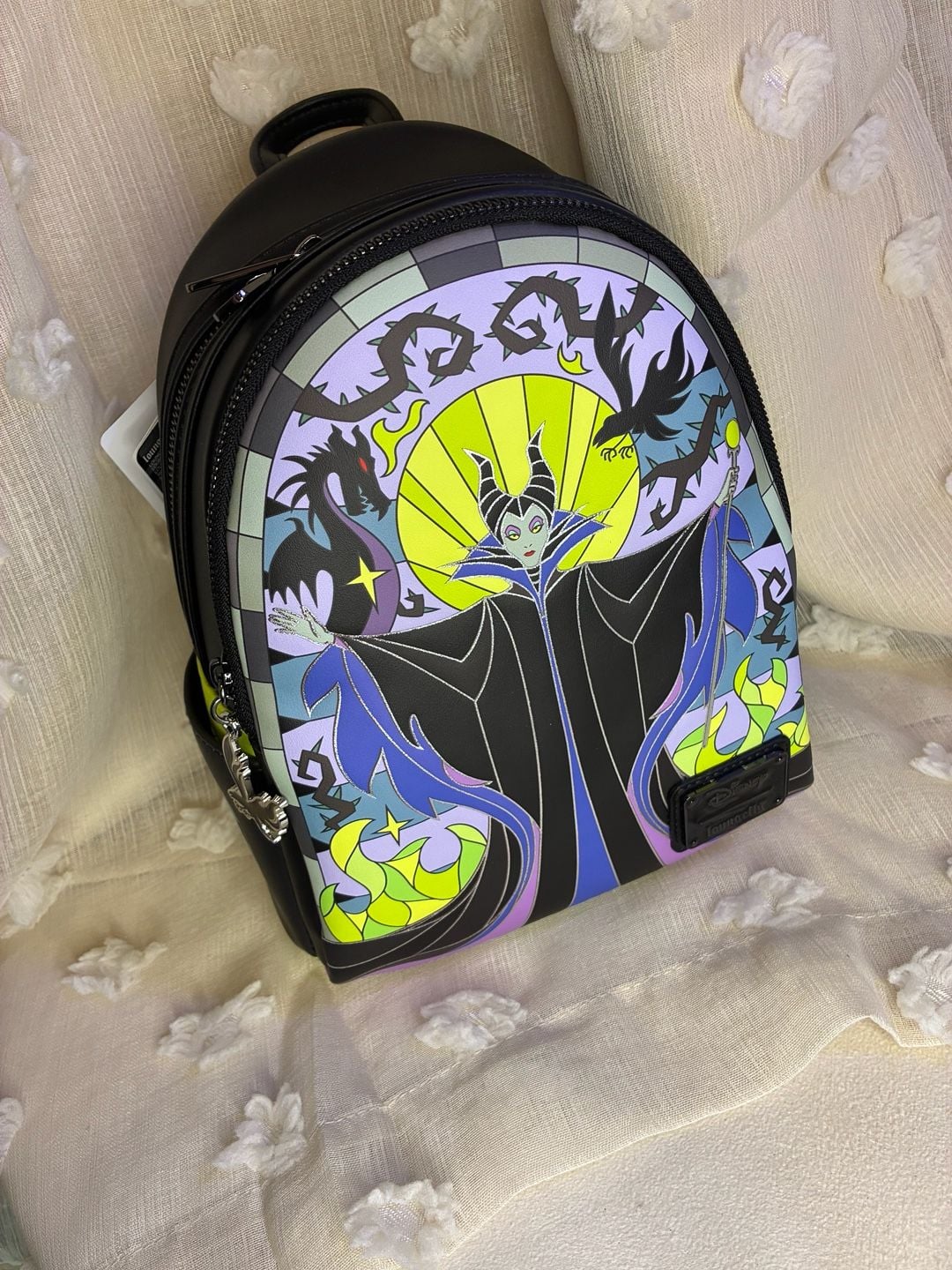 NWT Loungefly Disney Sleeping Beauty Maleficent Stained Glass Mini Backpack 3