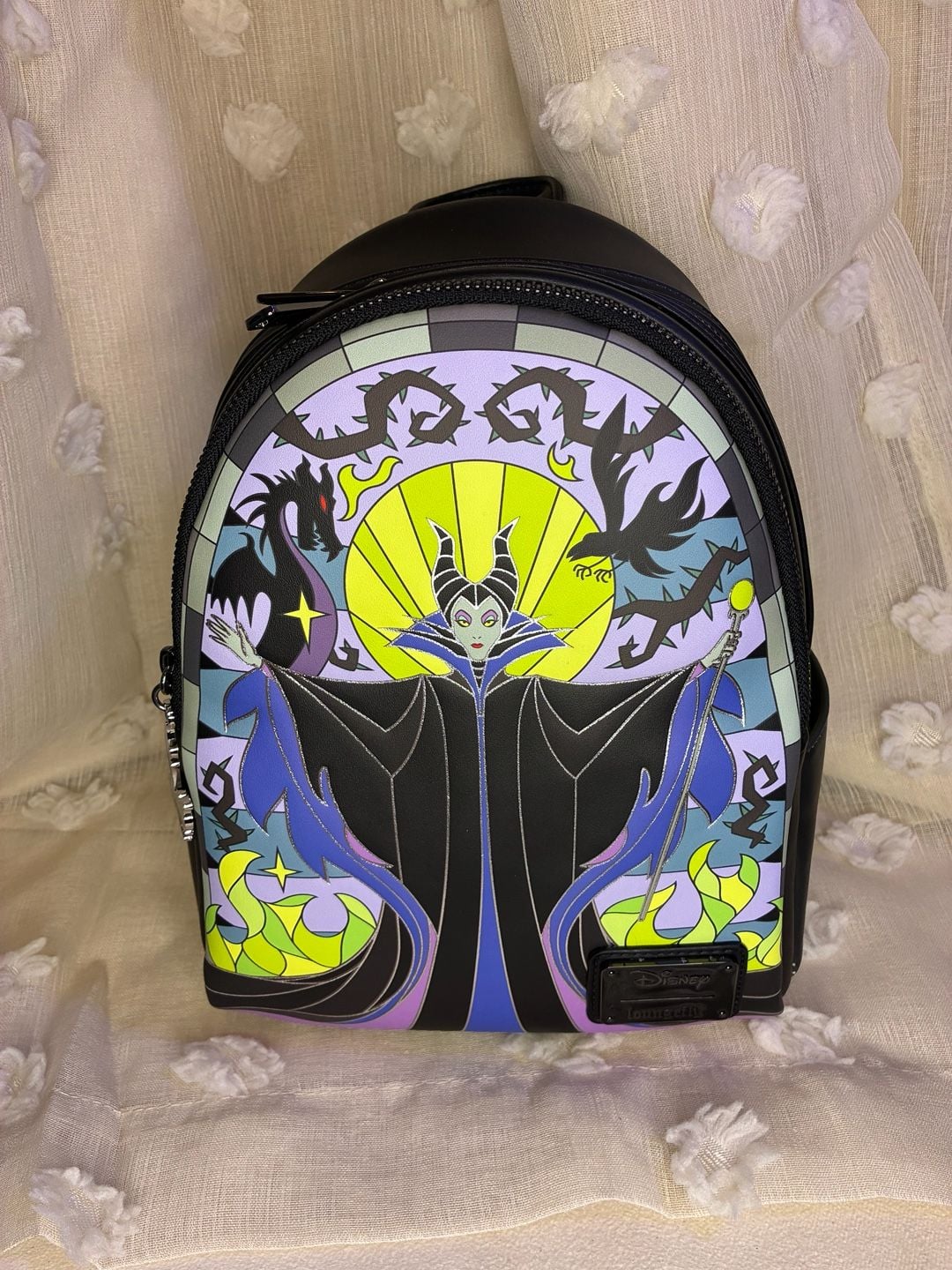 NWT Loungefly Disney Sleeping Beauty Maleficent Stained Glass Mini Backpack 4