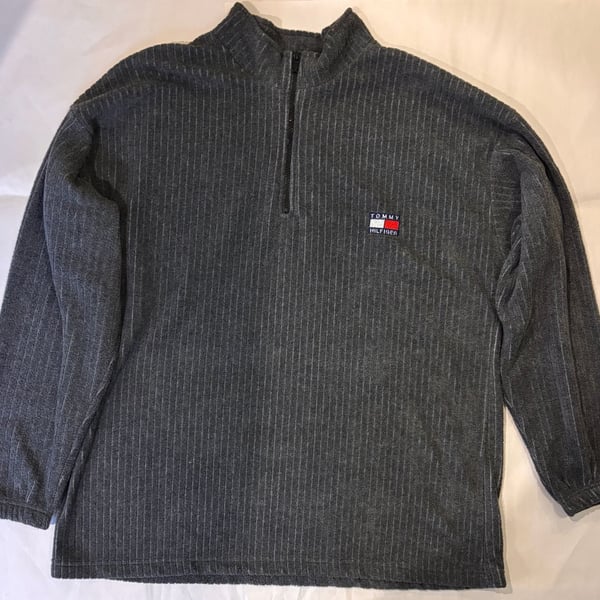Tommy Hilfiger 1/4 Zip Fleece Size XL Dark Gray Ribbed Pullover Sweater