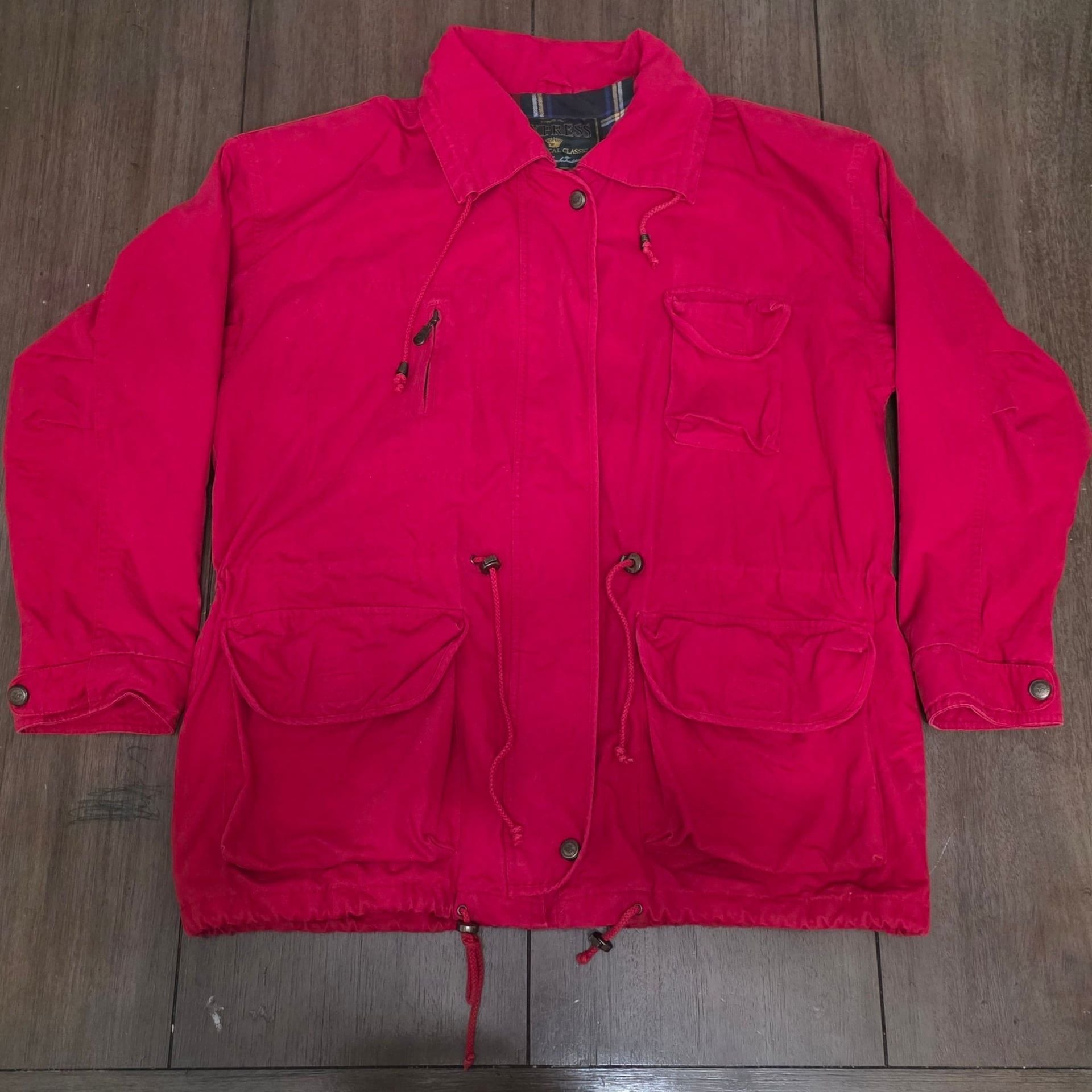 Express Provençal Classic Jacket Size M Red Cotton Plaid Lined 90s 2