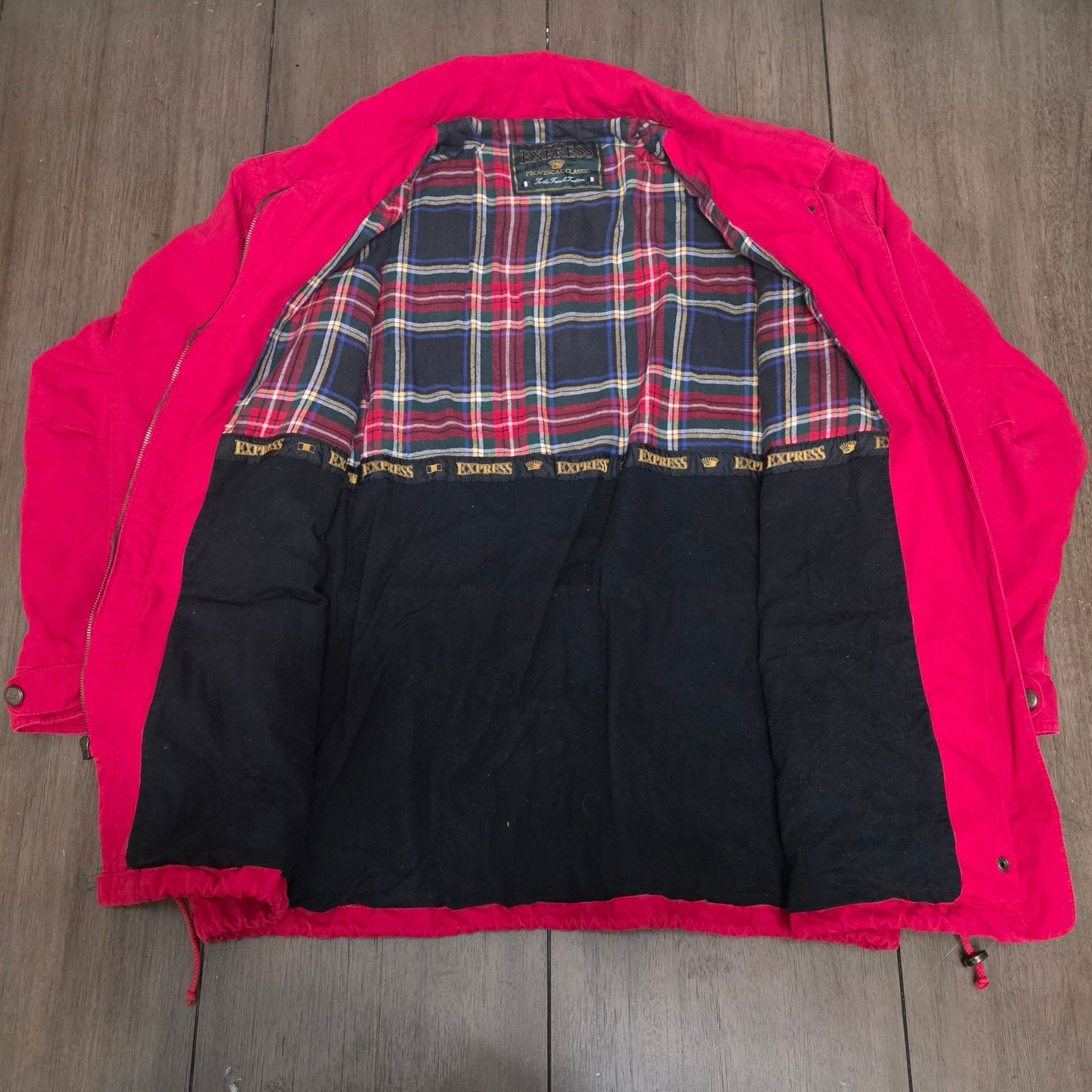 Express Provençal Classic Jacket Size M Red Cotton Plaid Lined 90s 3