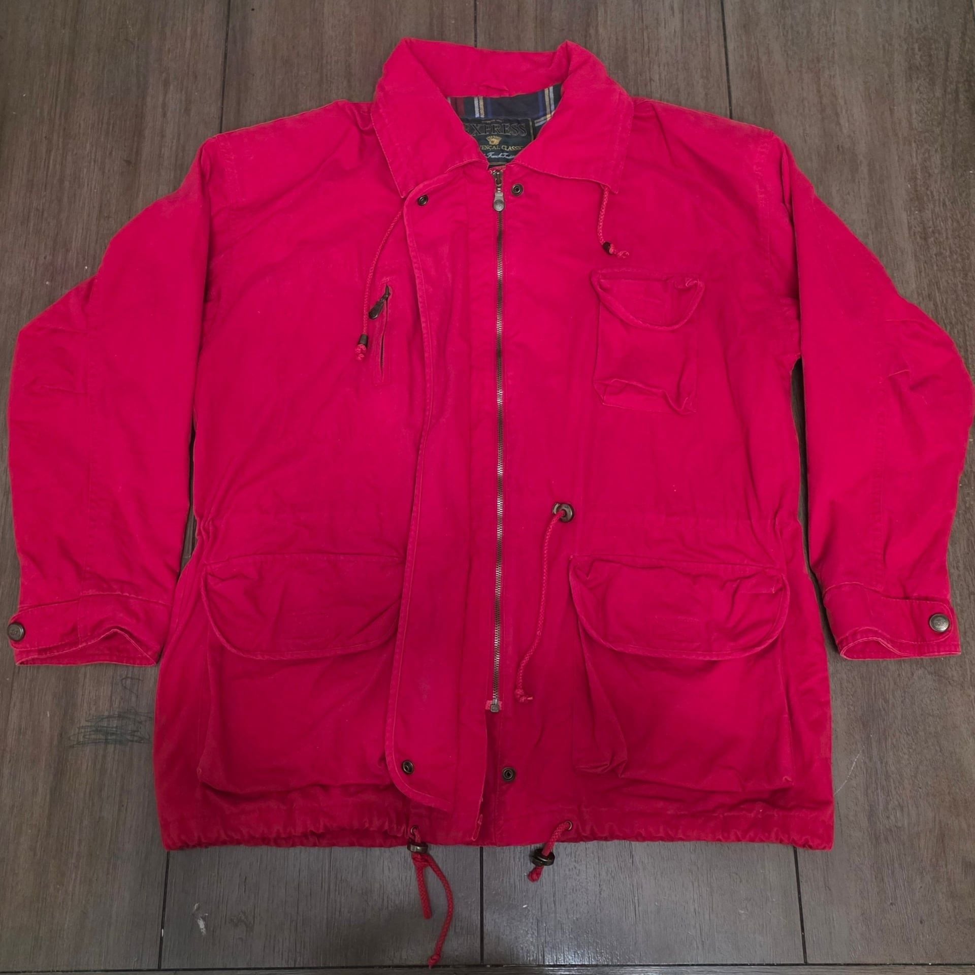 Express Provençal Classic Jacket Size M Red Cotton Plaid Lined 90s 5