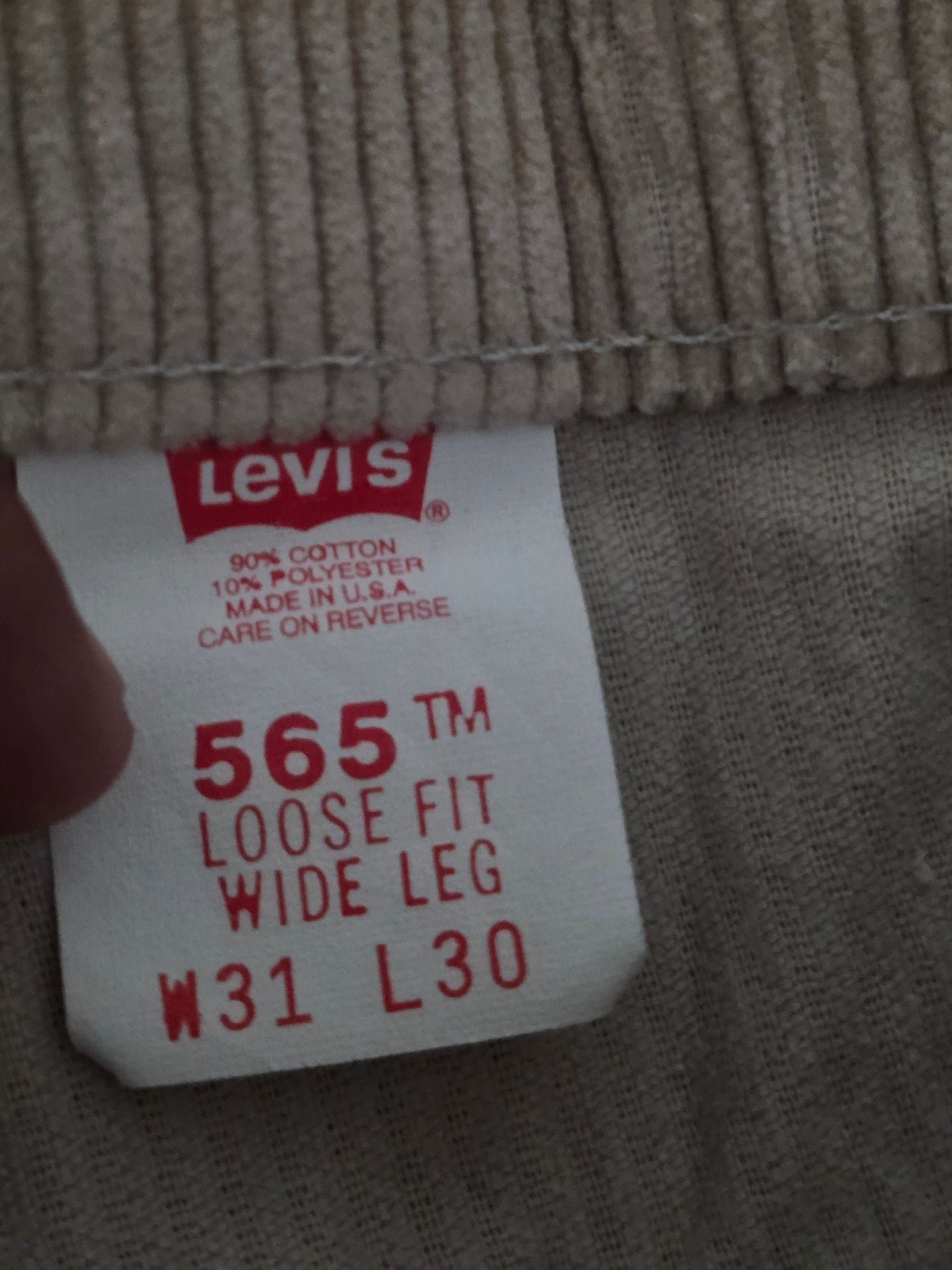 Levi's 565 Loose Fit Corduroy Pants Size 31x30 Beige Wide Leg 3
