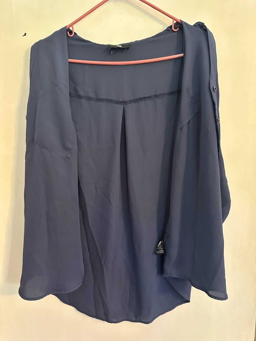 IZ Byer Blouse Size XL Blue Long Roll Tab Sleeve Chiffon Pocket Shirt 7
