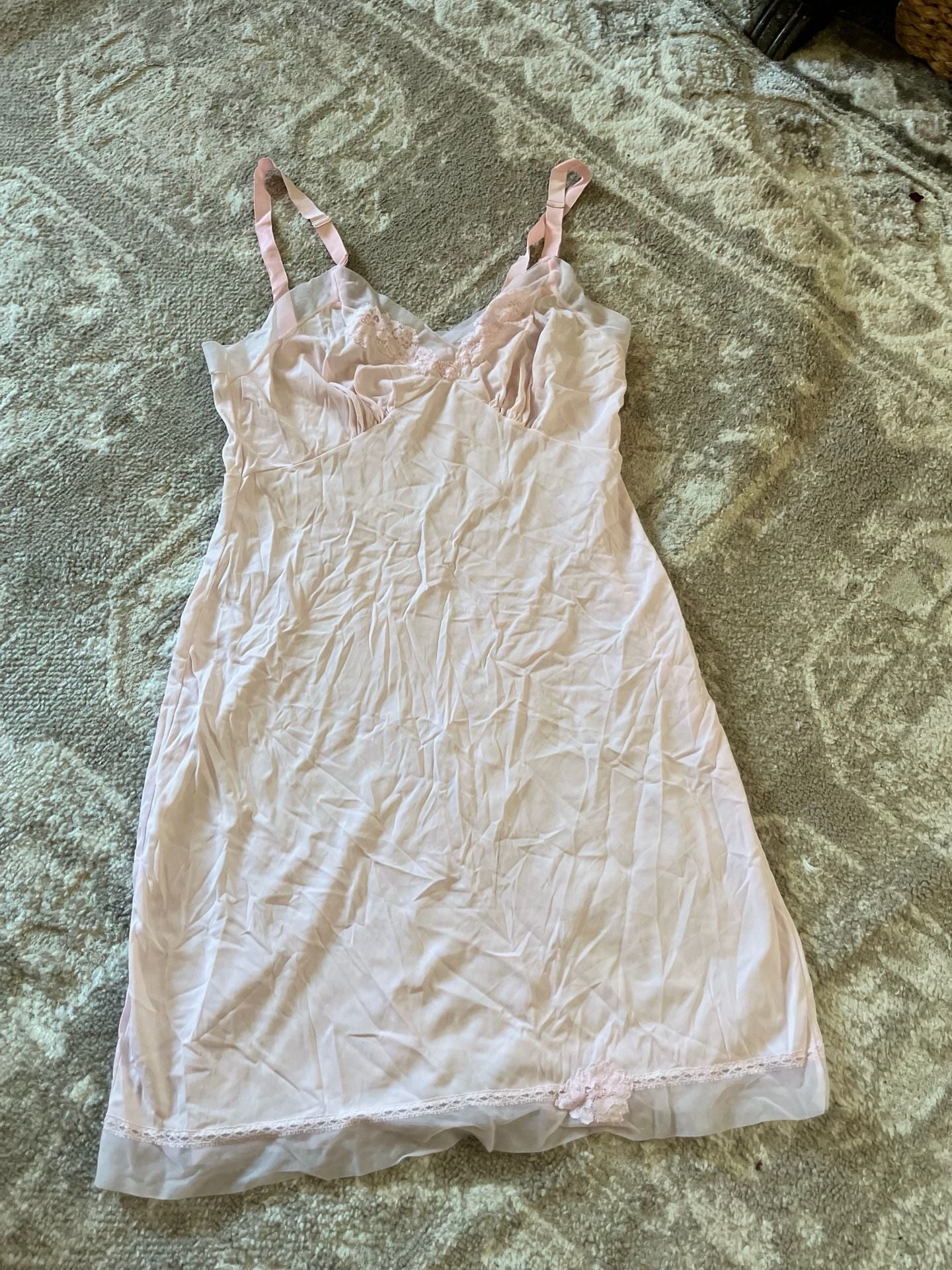 Kayser Vintage Nylon Slip Dress Size 34 Pink Lace 1