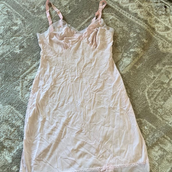 Kayser Vintage Nylon Slip Dress Size 34 Pink Lace