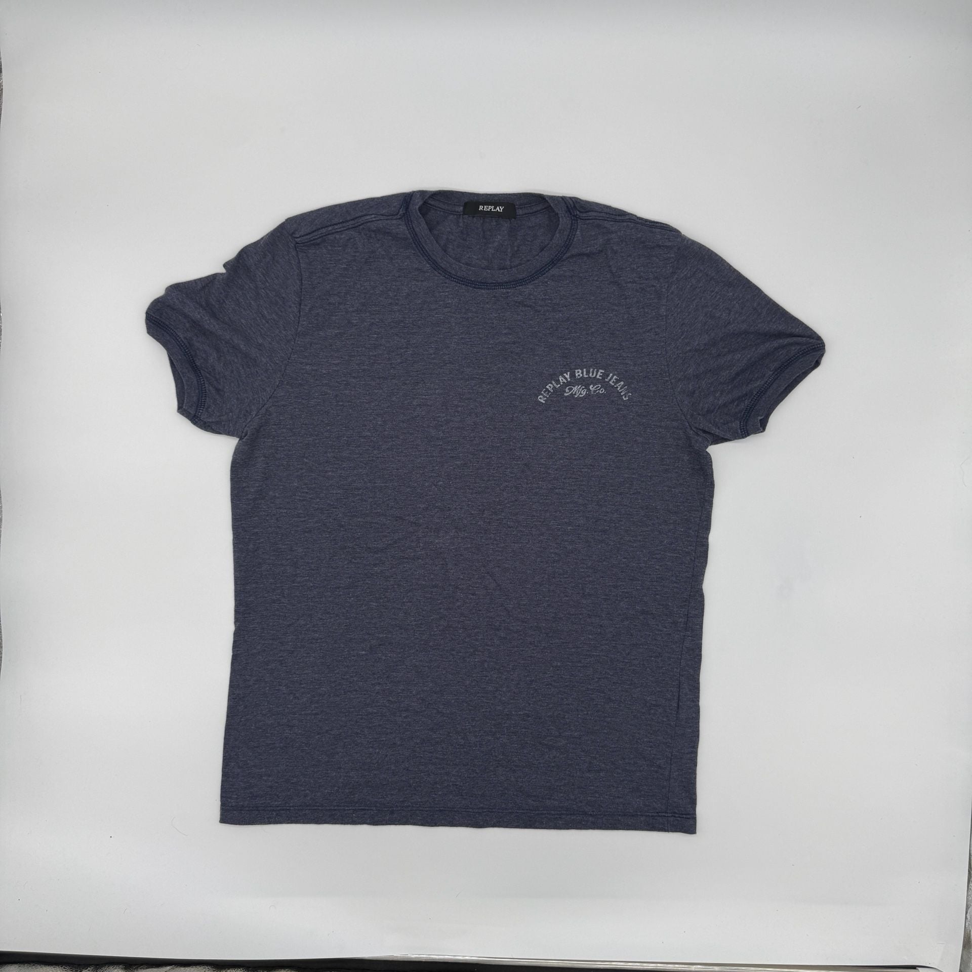 Replay T-Shirt Blue Heathered Graphic Print Cotton Blend 2