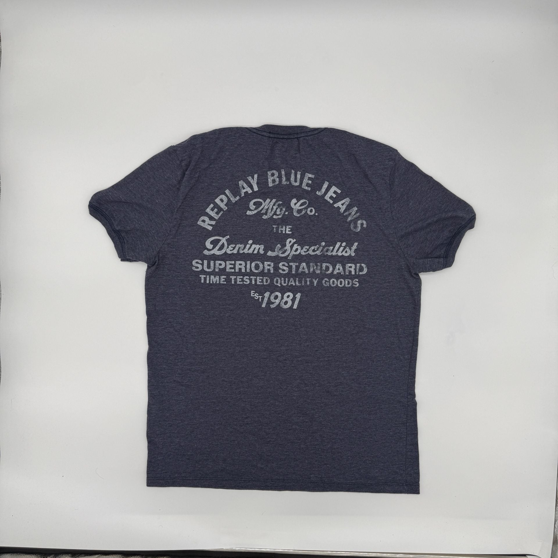 Replay T-Shirt Blue Heathered Graphic Print Cotton Blend 4