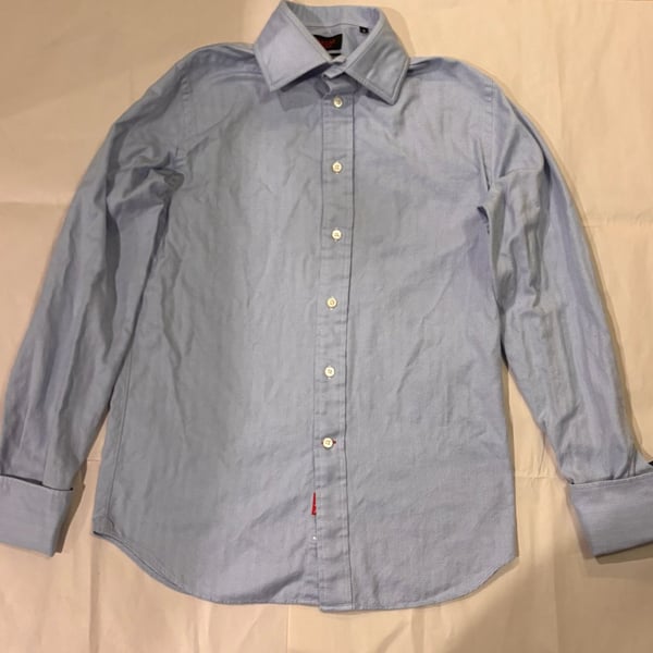 Takumi Japan Long Sleeve Dress Shirt Size S Blue Herringbone