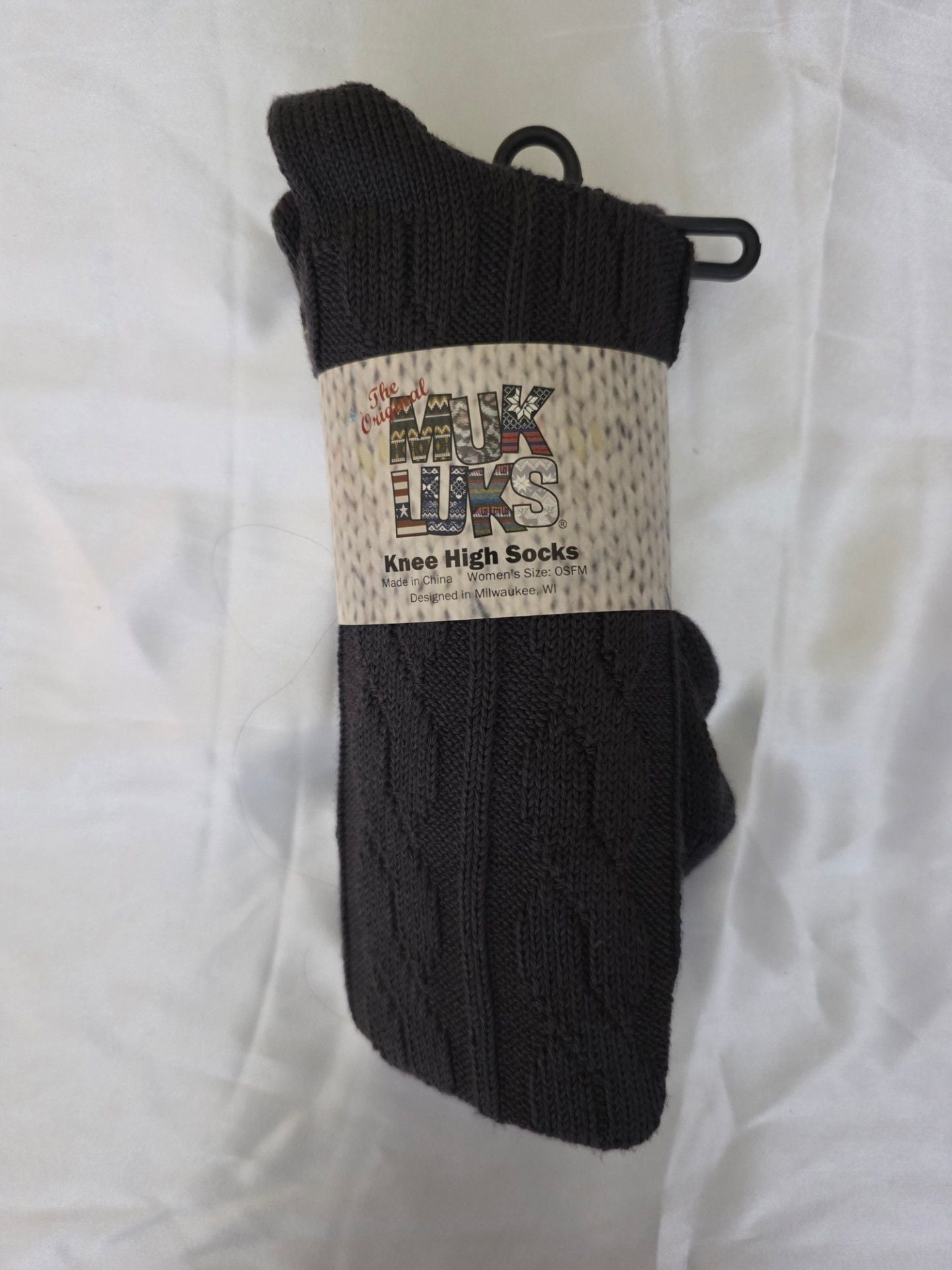 New Muk Luks Knee High Socks Size OSFM Dark Gray Cable Knit Microfiber 1
