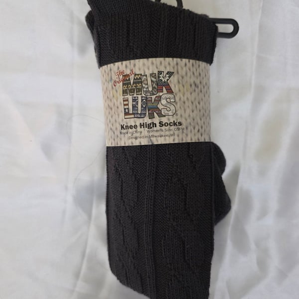 New Muk Luks Knee High Socks Size OSFM Dark Gray Cable Knit Microfiber