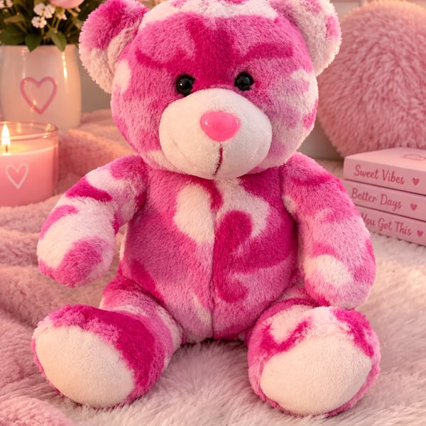 Build A Bear Pink Camo Teddy Bear Plush