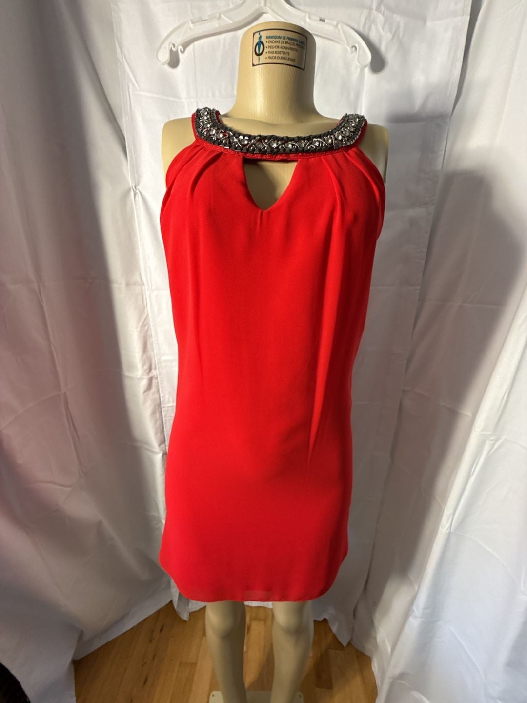 BCX Dress Shift Dress Size XS Red Halter Jeweled Neckline 2