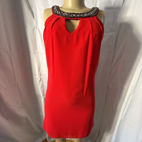 BCX Dress Shift Dress Size XS Red Halter Jeweled Neckline
