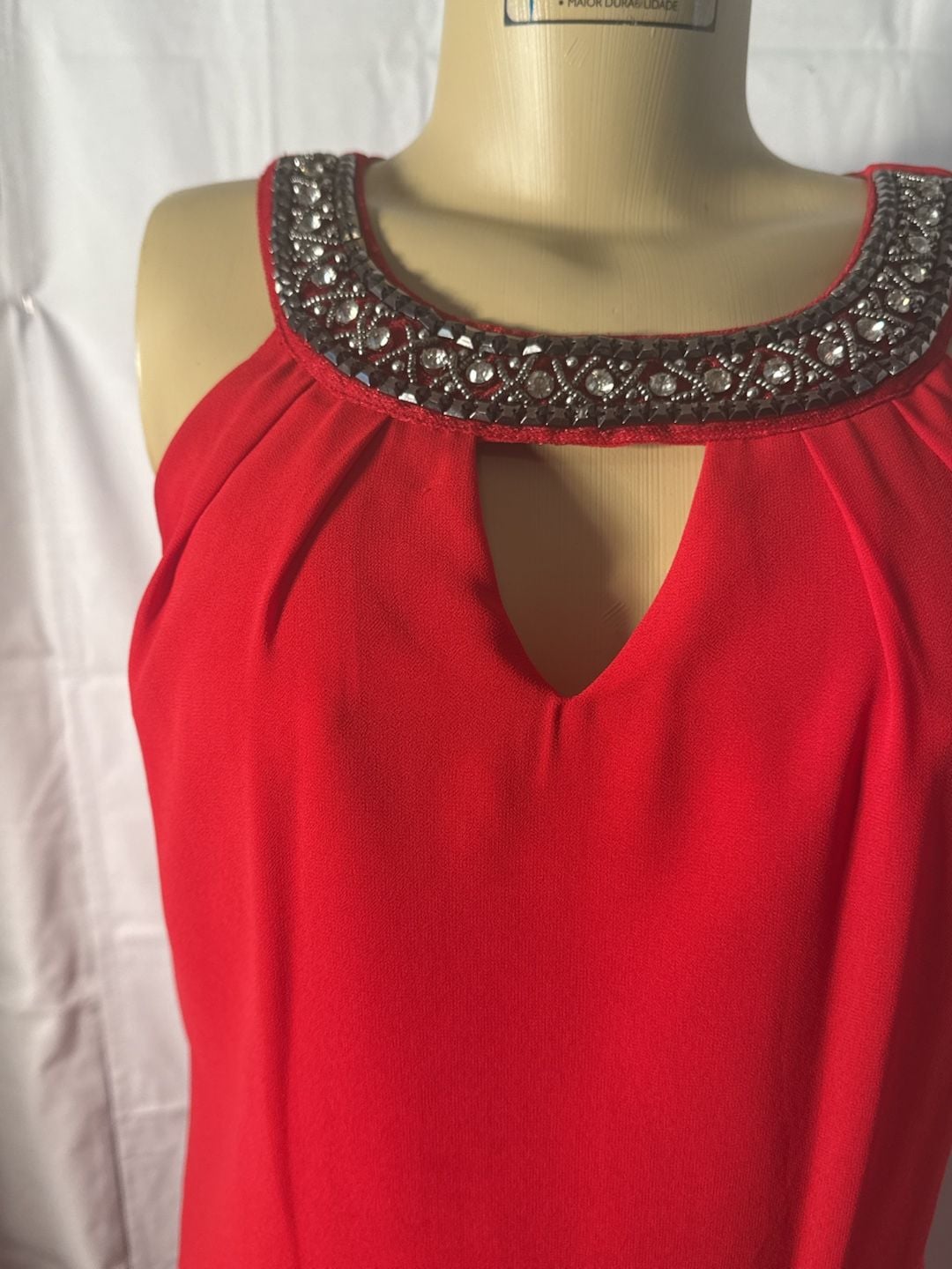 BCX Dress Shift Dress Size XS Red Halter Jeweled Neckline 3