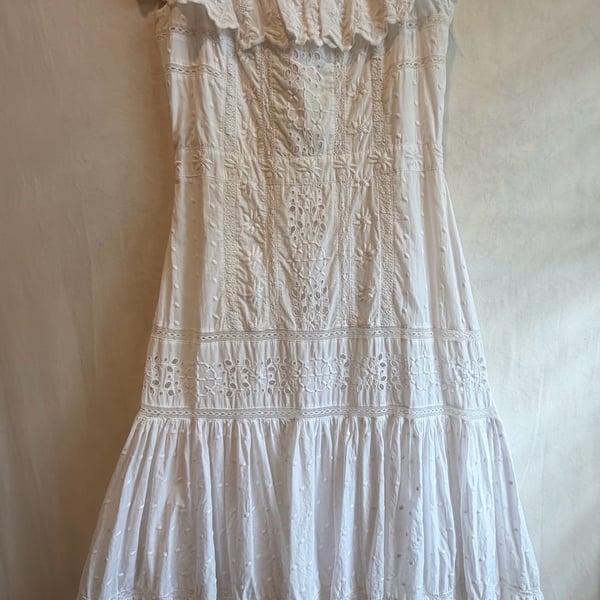 Lauren Ralph Lauren Eyelet Maxi Dress Size 12 White Cotton