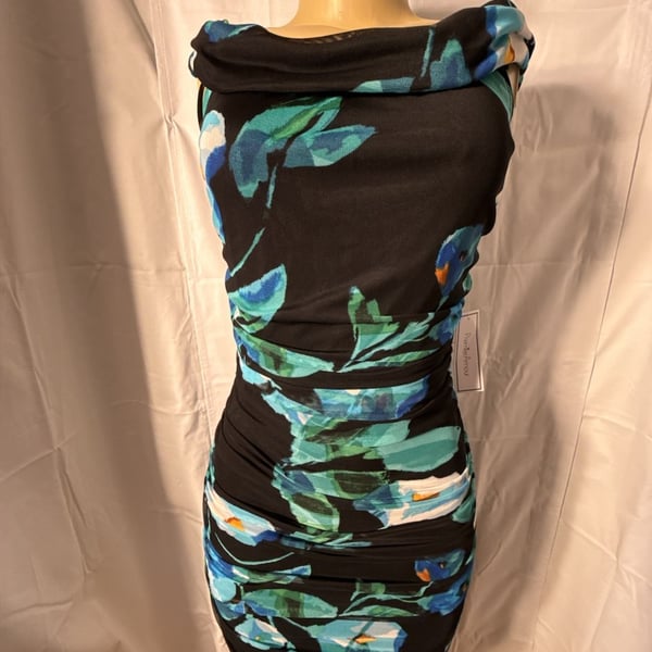 Premier Amour Floral Ruched Bodycon Dress Size 10 Cowl Neck