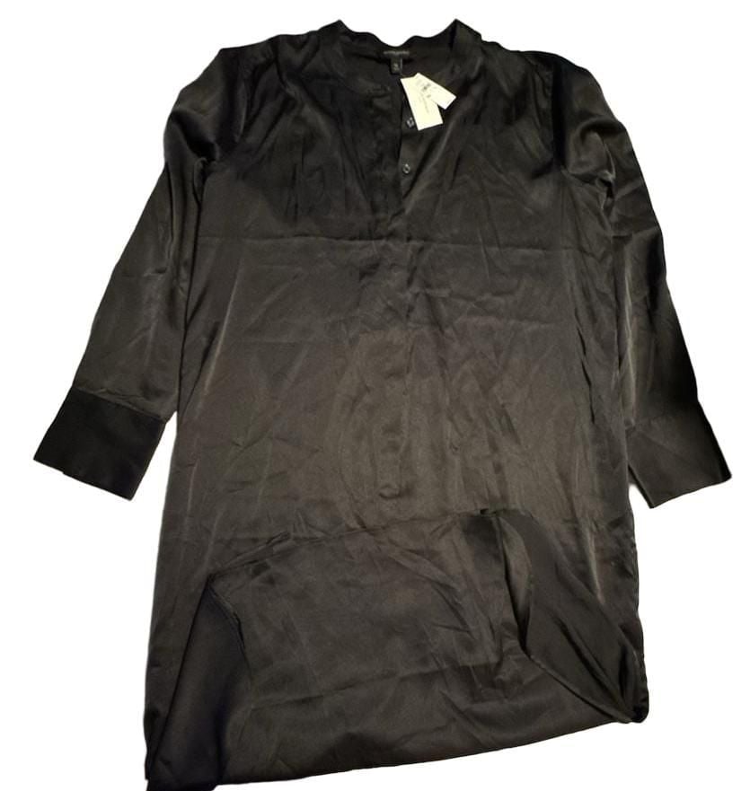 Banana Republic V-Neck Women’s Tunic Dress Size XL Black Satin Button Front 2