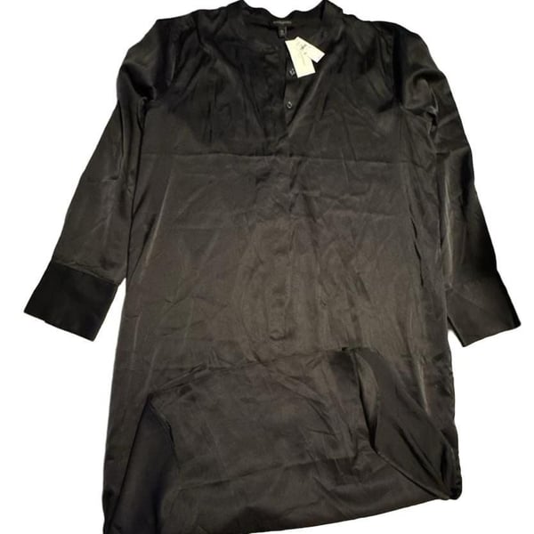 Banana Republic V-Neck Women’s Tunic Dress Size XL Black Satin Button Front