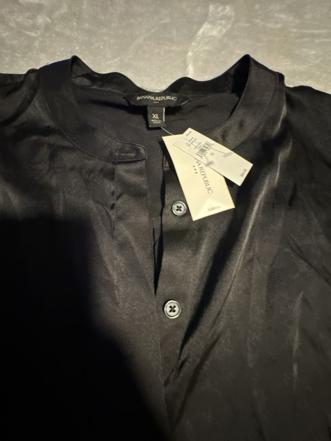 Banana Republic V-Neck Women’s Tunic Dress Size XL Black Satin Button Front 3