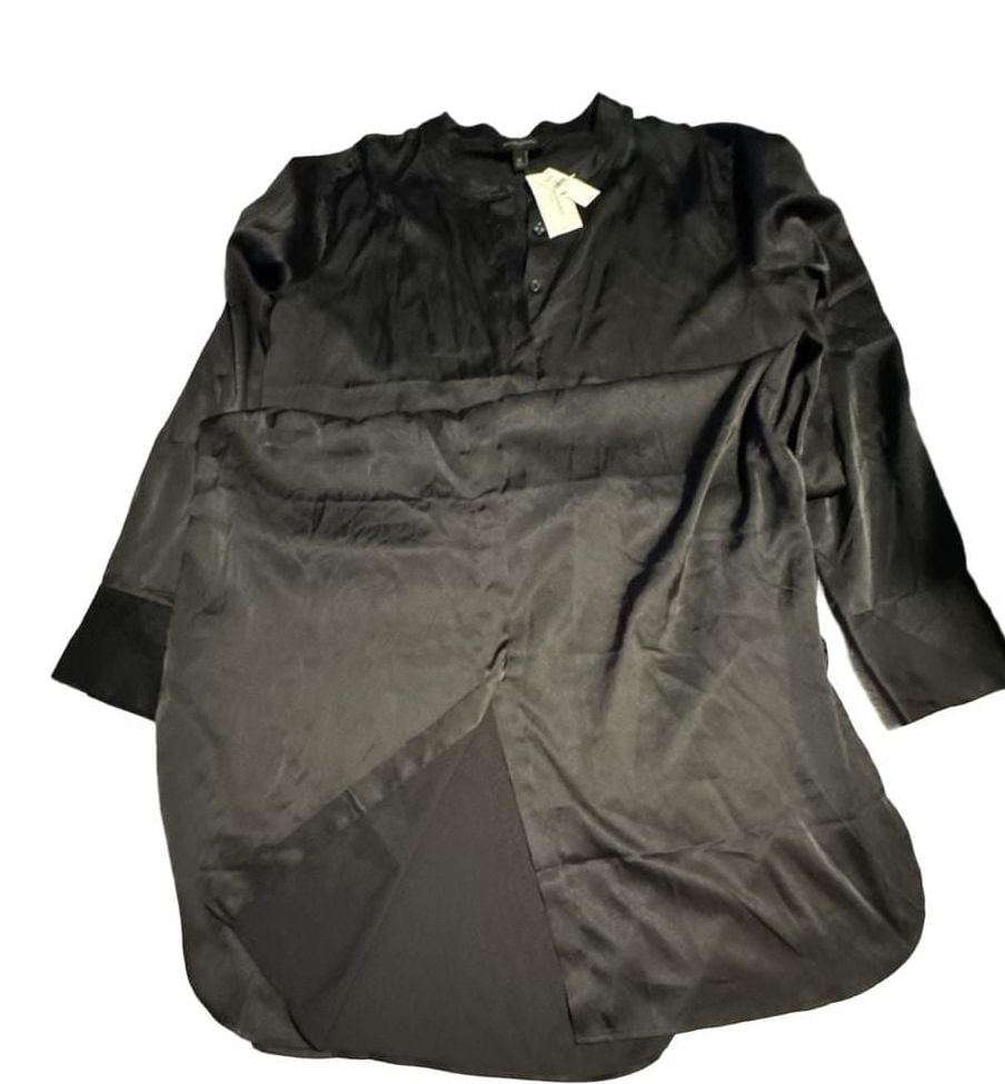 Banana Republic V-Neck Women’s Tunic Dress Size XL Black Satin Button Front 5