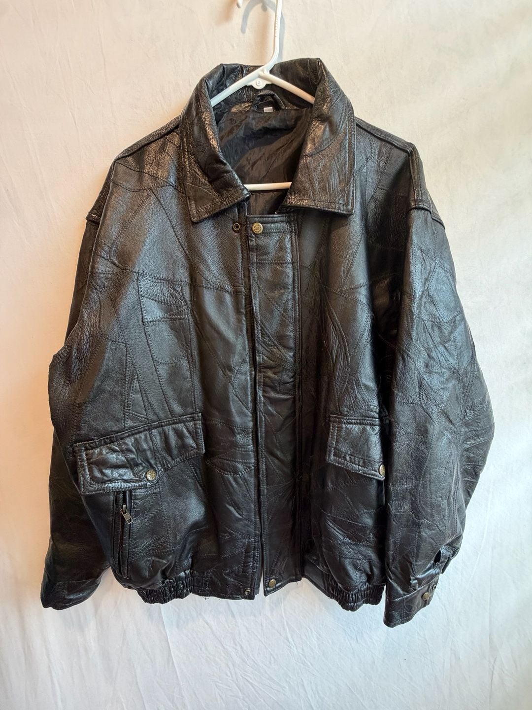 Vintage Patchwork Leather Bomber Jacket Size XXL Black 2