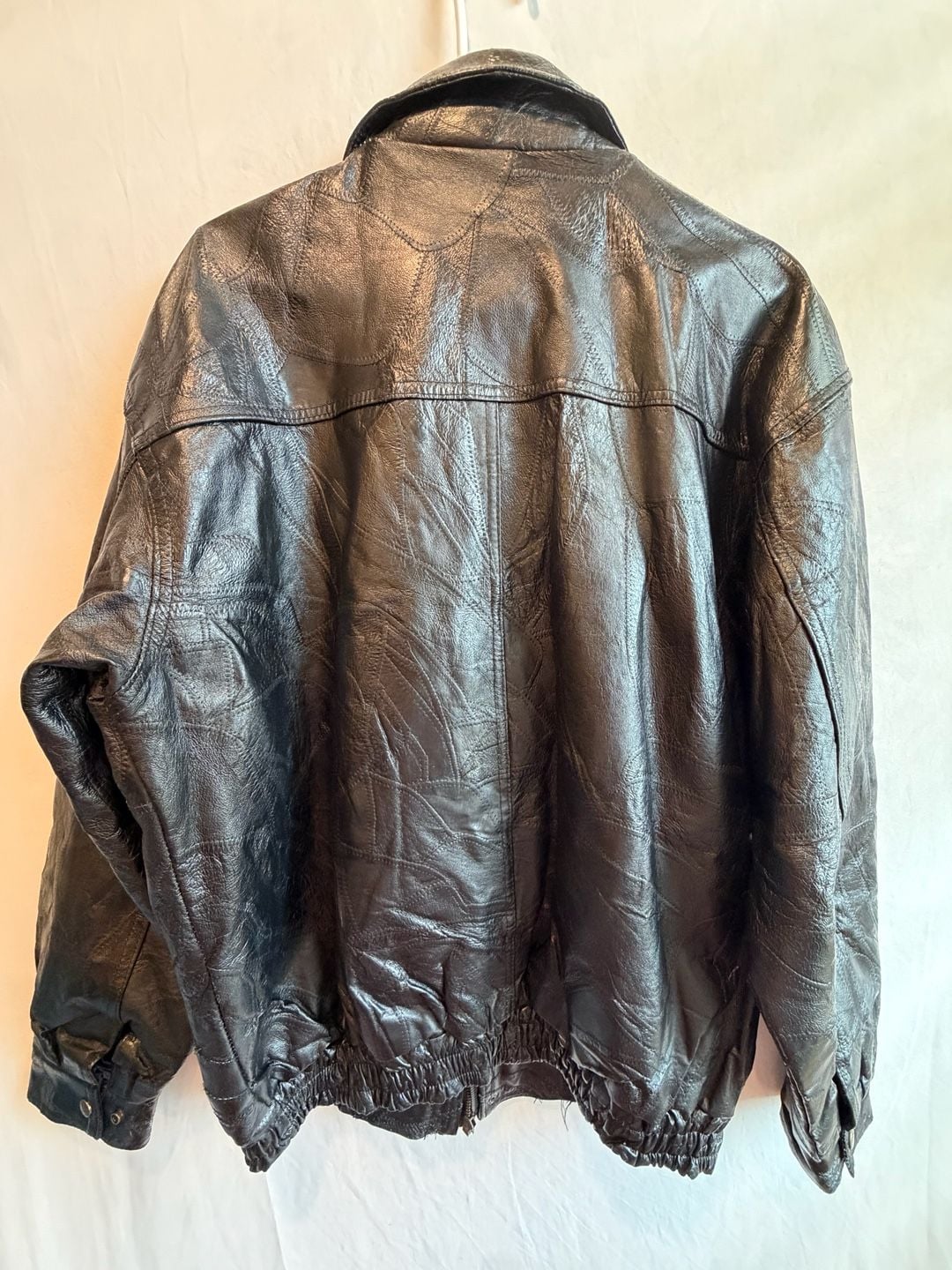 Vintage Patchwork Leather Bomber Jacket Size XXL Black 4