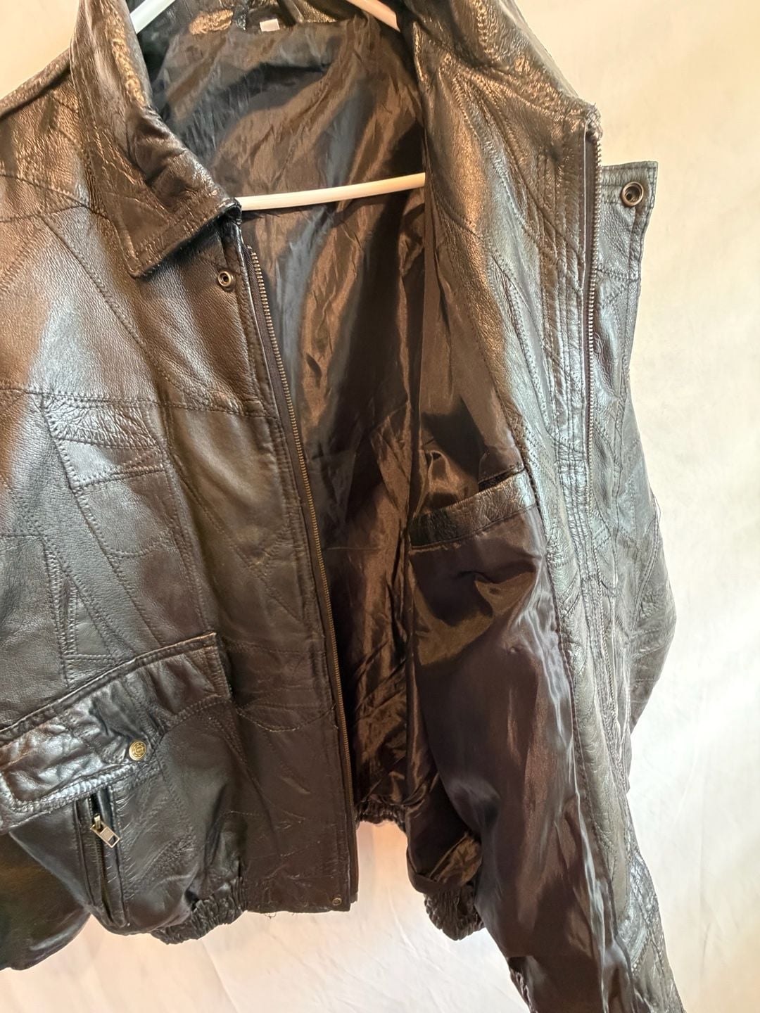 Vintage Patchwork Leather Bomber Jacket Size XXL Black 5