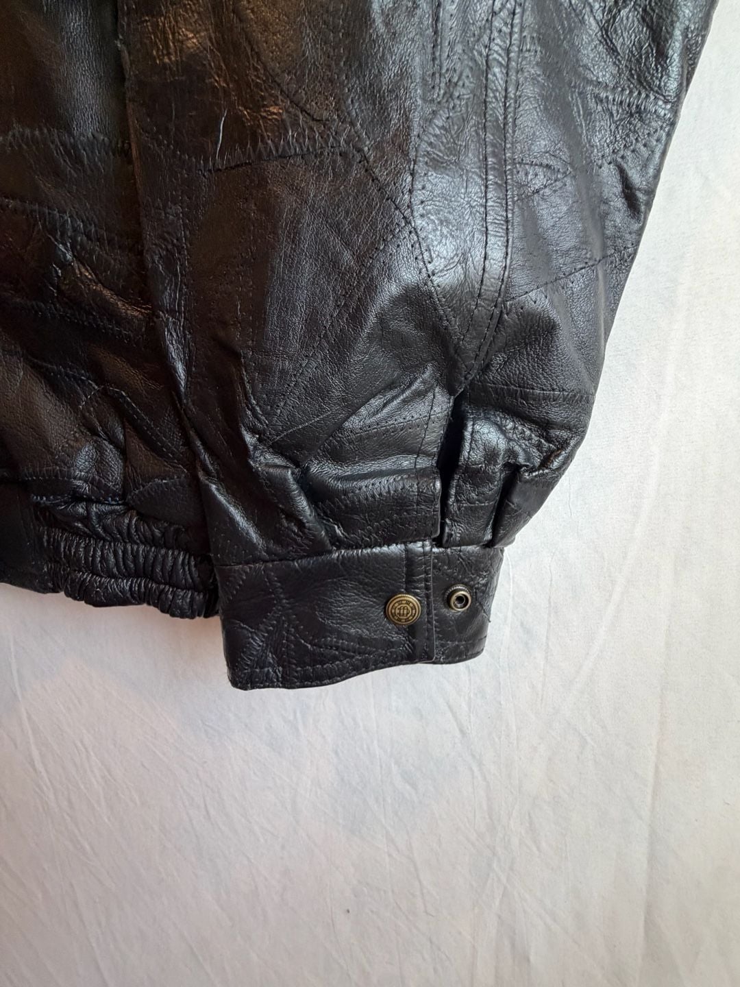 Vintage Patchwork Leather Bomber Jacket Size XXL Black 6