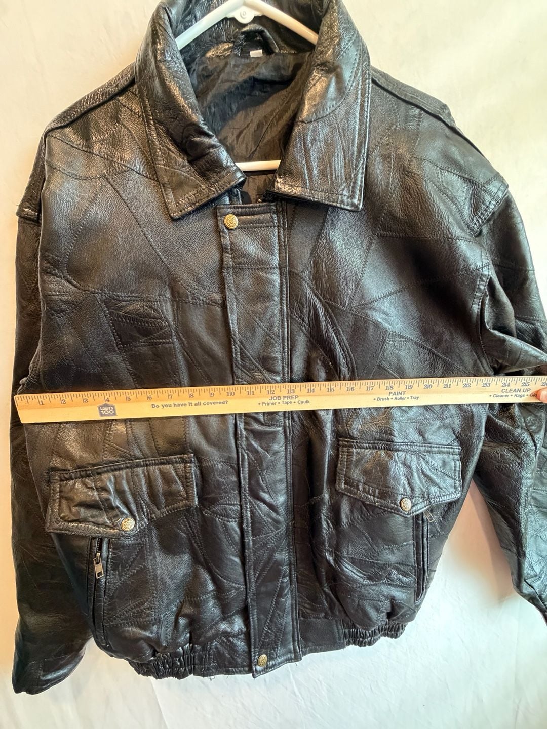 Vintage Patchwork Leather Bomber Jacket Size XXL Black 9